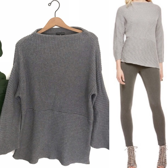 Vince Camuto Sweaters - Vince Camuto Grey Ribbed Mock Neck Cotton Sweater